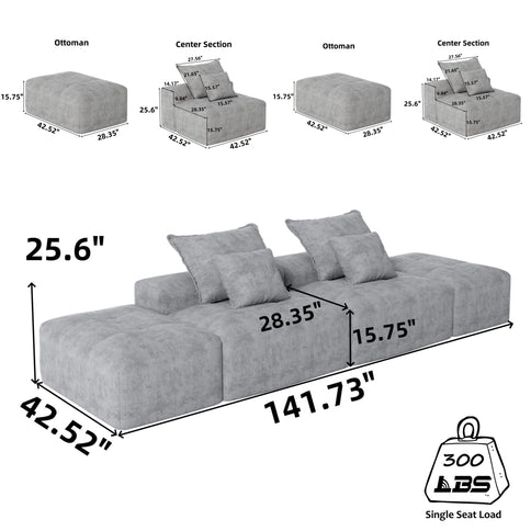 Modern Oversized Diy Combination Modular Sectional Sofa & Pillows