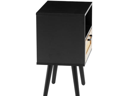 15.75" Rattan End Table With Drawer And Solid Wood Legs, Modern Nightstand, Side Table For Living Room, Bedroom