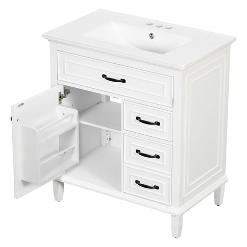 Bathroom Vanity With Sink Top, Flip Drawers, Adjustable Shelf