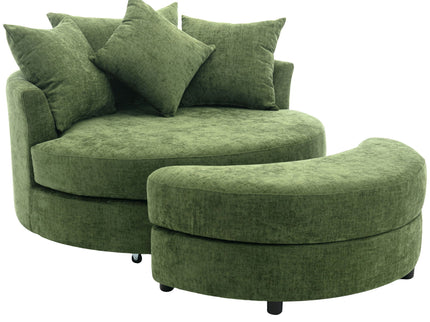 360° Swivel Accent Barrel Chair With Storage Ottoman & 4 Pillows, Modern Leisure Chair Round Accent For Living Room
