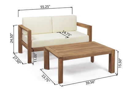 2 Piece Patio Set With Open-Back Loveseat And Coffee Table - Beige / Brown