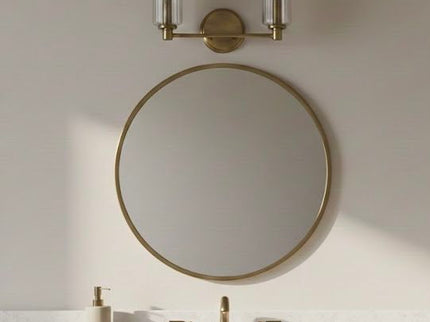 Regal - Double Light Vanity With Clear Ribbed Satin - Antique Brass / Clear