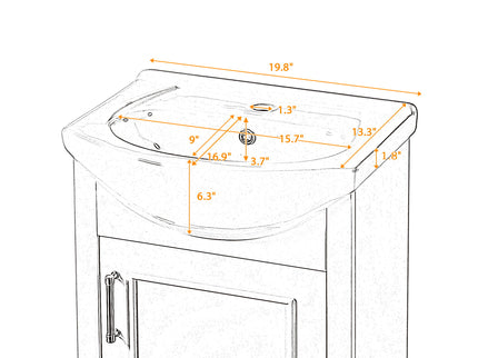 20" Bathroom Vanity With Bulged Sink, Freestanding Single Vanity Set, Soft Close Door