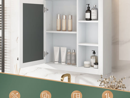 Wall Mounted Medicine Cabinet With Mirror, Storage Cabinet Featuring 6 Open Shelves And Adjustable Interior
