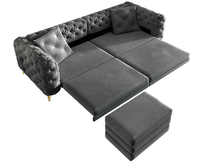 3 In 1 Convertible Sleeper, Deep Seat Pull Out Sofa Bed, Button Tufted
