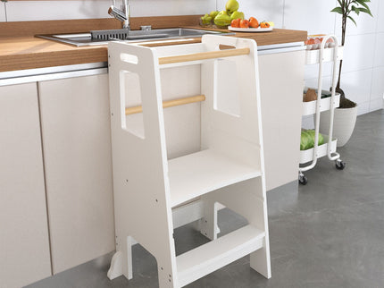 Standing Tower, Child Kitchen Step Stool Toddler, Montessori Stool Adjustable Height - White