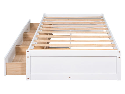 Twin Size Platform Storage Bed With 3 Drawers - White