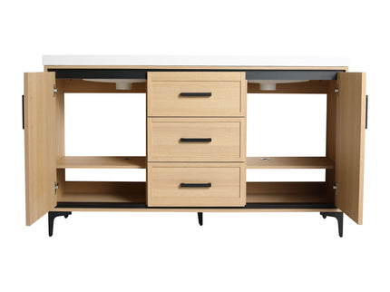Original 60" Freestanding Bathroom Vanity With Double Resin Sink Plywood Soft Closing Doors & Drawers - Oak