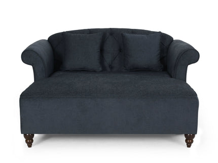 Upholstered Chaise Lounge With Scroll Arms, Turned Legs And 2 Pillows