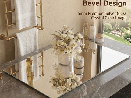 LED Bathroom Vanity Wall Mirror With Straight Edge Design, Frosted Glass Finish, Anti Fog, Dimmable 3 Color Lighting - Silver