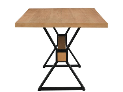 Farmhouse Style X Shaped Legs Dining Table With Metal - Natural
