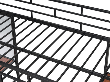 Loft Metal Bed With 3 Layers Of Shelves And Desk, Stylish Metal Frame Bed With board