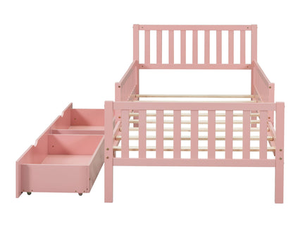 Platform Bed With Guardrails On Both Sides And 2 Storage Drawers