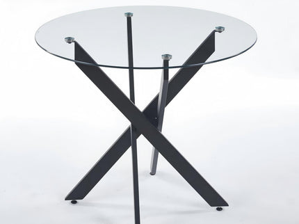 Dining Table With Cross Metal Leg And Tempered Glass, Modern Space Saving Kitchen Table For Living Room