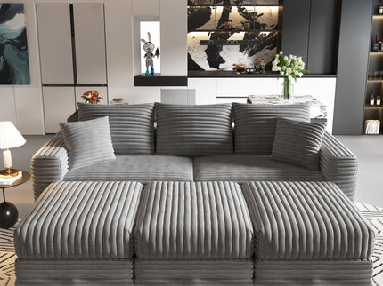 Convertible Deep Seat Sofa With Soft Pillows And Ottomans