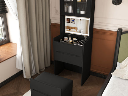 3 In 1 Vanity Table With LED Mirror & Storage Stool For Bedroom