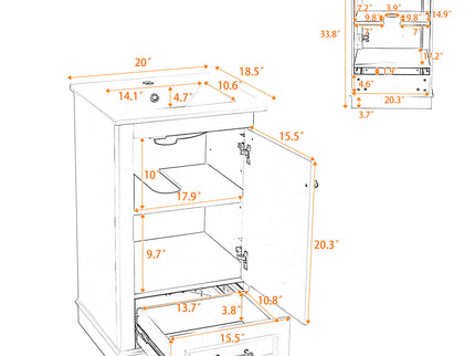 20" Bathroom Vanity With Sink, 1 Drawer, Freestanding Single Set