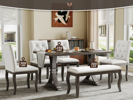 Dining Set With Bench, 6 Piece