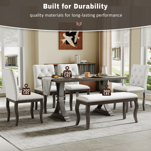 Dining Set With Bench, 6 Piece
