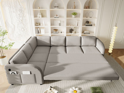 L-Shaped Couch With Pull-Out Bed, Convertible Sleeper Sofa With Side Pocket & USB Port