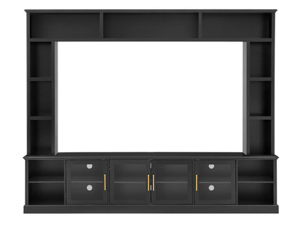 All-In-One Entertainment Center With Bookshelves & Tempered Glass Doors, TV Console Unit For Living Room
