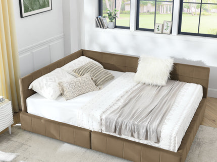 Mid-Century Storage Upholstered Tufted Bed Frame With Backrest And Armrests