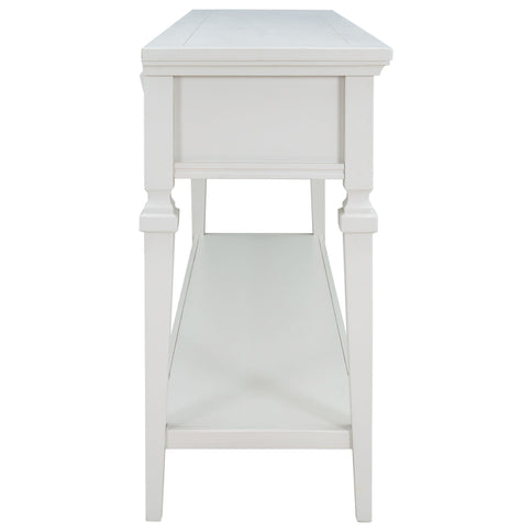 Classic Retro Style Console Table With 3 Top Drawers And Open Style Bottom Shelf - Antique White
