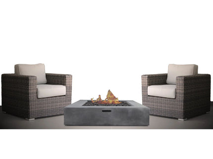 3 Piece Patio Rattan Furniture Set With Cushions Fire Pit - Brown
