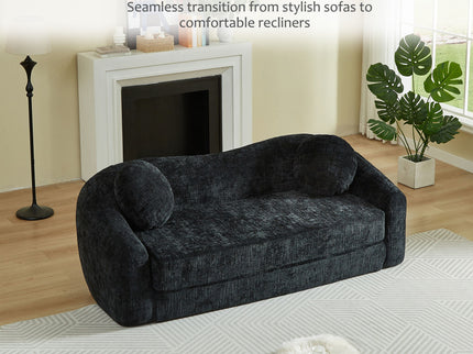 Curved Convertible Sofa, 2 In 1 Frameless Folding Sofa Bed With Pull Out Base And Deep Seat