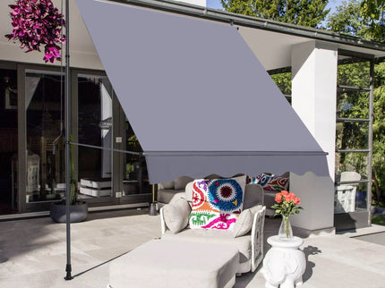 Manual Retractable Patio Awning, UV Resistant Sun Shade With No Drill Installation