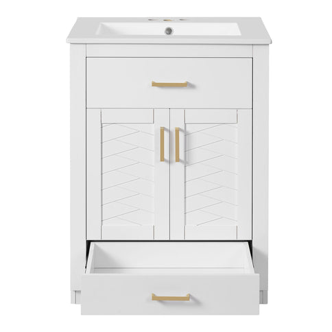 Modern Bathroom Vanity With Integrated Ceramic Sink, 2 Door Cabinet With Tip-Out Drawer
