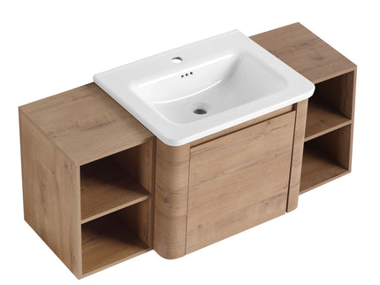 Wall Mounted Bathroom Vanity With Sink, Storage Shelves & Soft Close Door