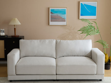 Modern Square Arm Sofa With Soft Fabric Upholstery, Deep Cushions