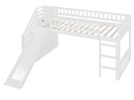 Loft Stairway Bed With 2 Drawers, Convertible Ladder And Slide