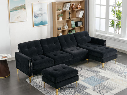 Modern L - Shape Convertible Sectional Sofa With Movable Ottoman