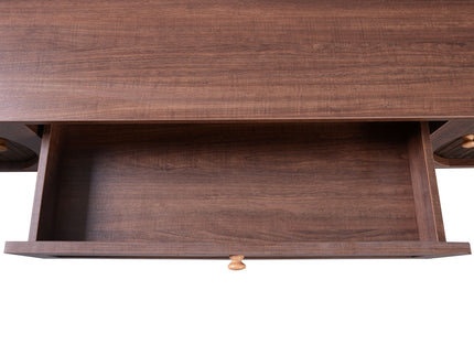 TV Stand For TVs Up To 75'', Cabinet With Drawers And Sliding Doors, Living Room Entertainment Console - Natural Wood / Brown