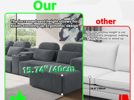 U-Shaped Sectional Sofa With Chaise Lounge And Cup Holders