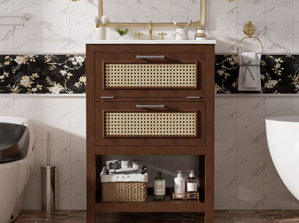 Modern Bathroom Vanity With Integrated Sink, Cabinet With 1 Deep Drawer And 1 Tip-Out Drawer