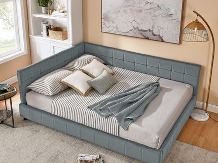 Mid-Century Storage Upholstered Tufted Bed Frame With Backrest And Armrests