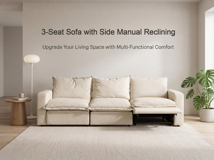 Plush Pillow Top Reclining Sofa, 3 Seat - Cream Beige