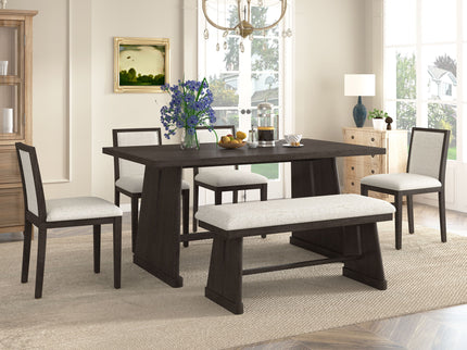 Dining Set With Rectangular Table, 4 Upholstered Chairs & 1 Padded Bench