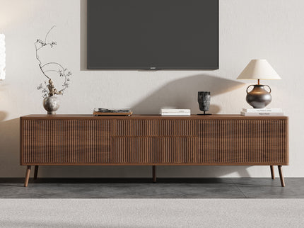 Fluted TV Stand With Storage Drawers And Cabinets For TVs Up To 80", Soft-Close Hinges, Cable Management - Walnut