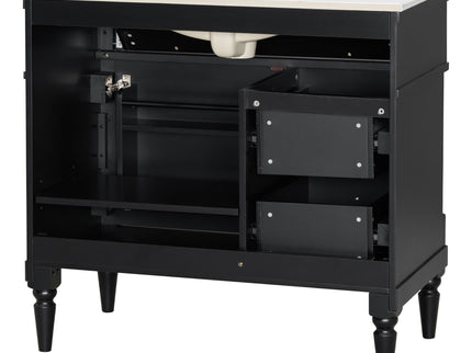 Freestanding Bathroom Vanity With Sink, Adjustable Shelf, Flip Drawer