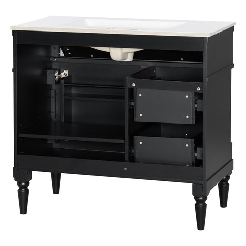 Freestanding Bathroom Vanity With Sink, Adjustable Shelf, Flip Drawer