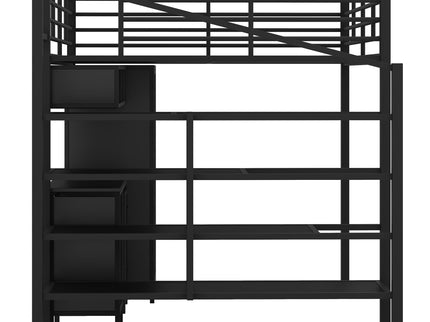 Full Size Loft Bed With Desk Set And Wardrobe - Black