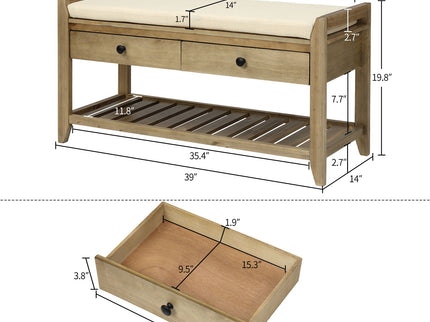 Shoe Rack With Cushioned Seat And Drawers Multipurpose Entryway Storage Bench Wash - Gray Wash