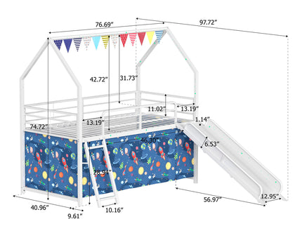 Jack - House Loft Bed With Slide And Curtain Set