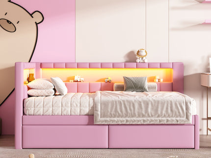 Upholstered Platform Bed With USB Ports And LED Belt