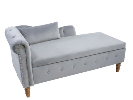Chaise Lounge Indoor, Lounge Chair For Bedroom With Storage & Pillow, Modern Upholstered Rolled Arm Chase Lounge For Sleeping With Nailhead Trim For Living Room Bedroom Office