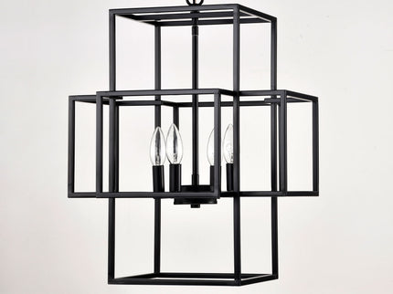 4 Light Metal Lantern Tiered Pendant Hanging Light Fixtures, Industrial Farmhouse Adjustable Height Chandeliers For Dining Room Hallway Foyer Entryway (E12 Bulbs Not Included)